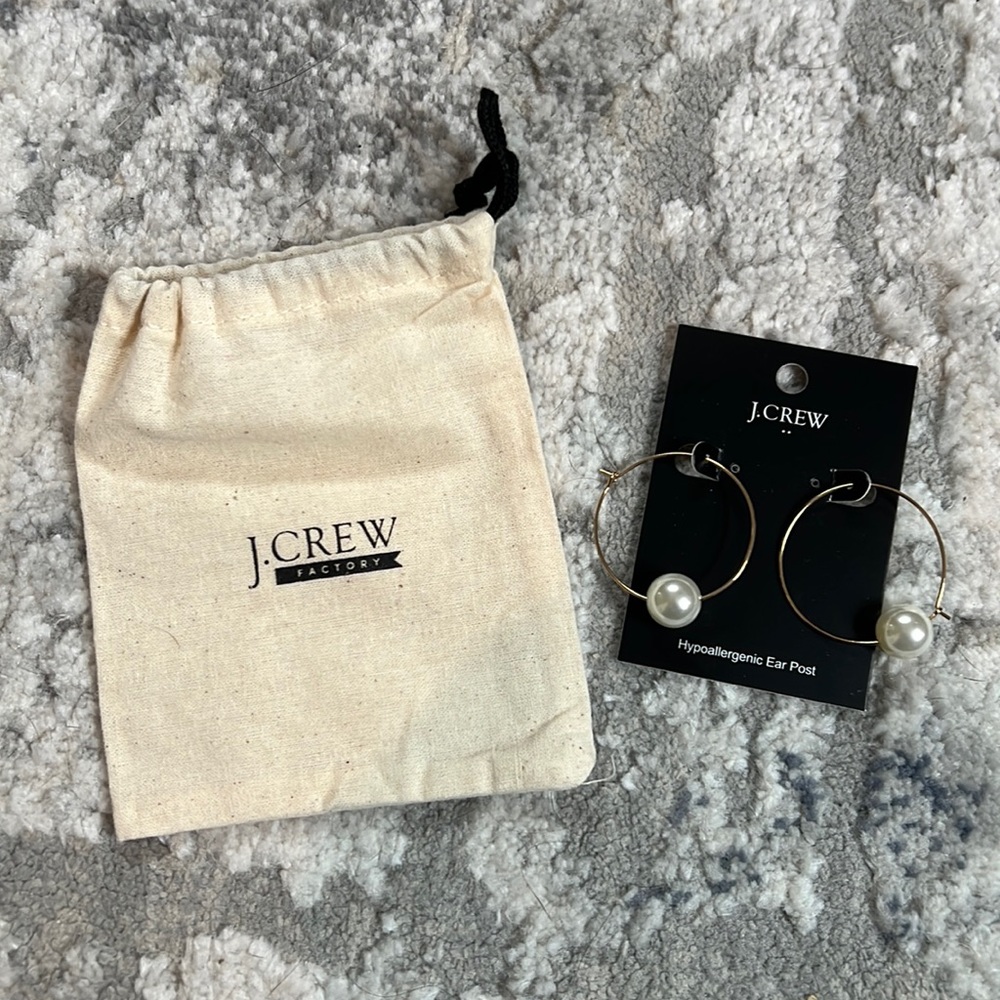 J Crew Pearl Hoop Earrings